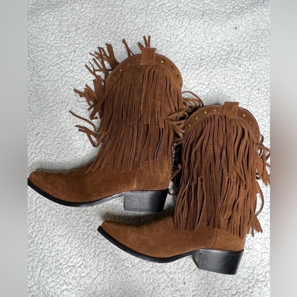 Shyanne Girls Double Fringe Cowboy Boot Snip Toe Size 4.5 - Picture 5 of 8